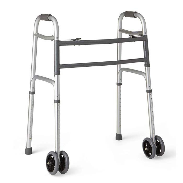 Medline Heavy Duty Bariatric Folding Walker with 5" Wheels with Durable Plastic Handles